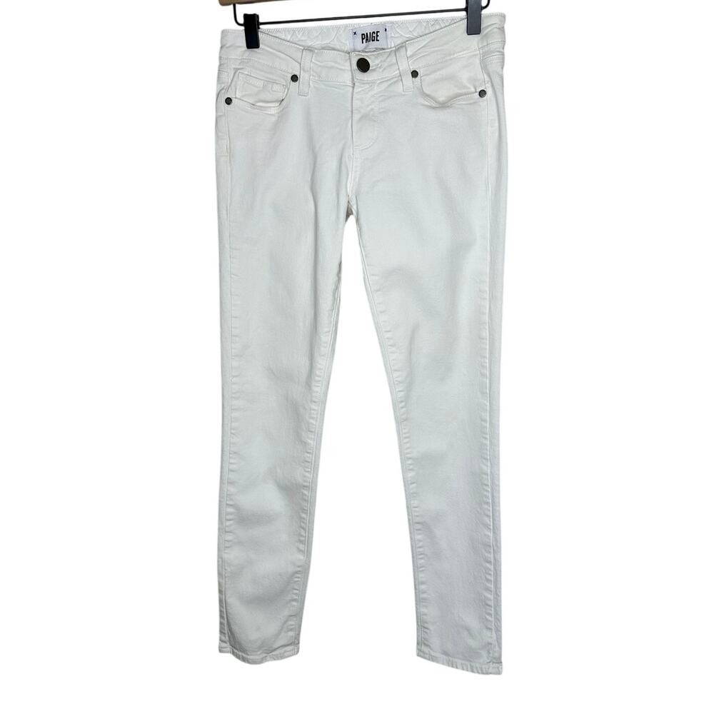 Paige Skyline Ankle Peg Skinny Jeans 26‎ Optic White Mid Rise Cotton Blend USA